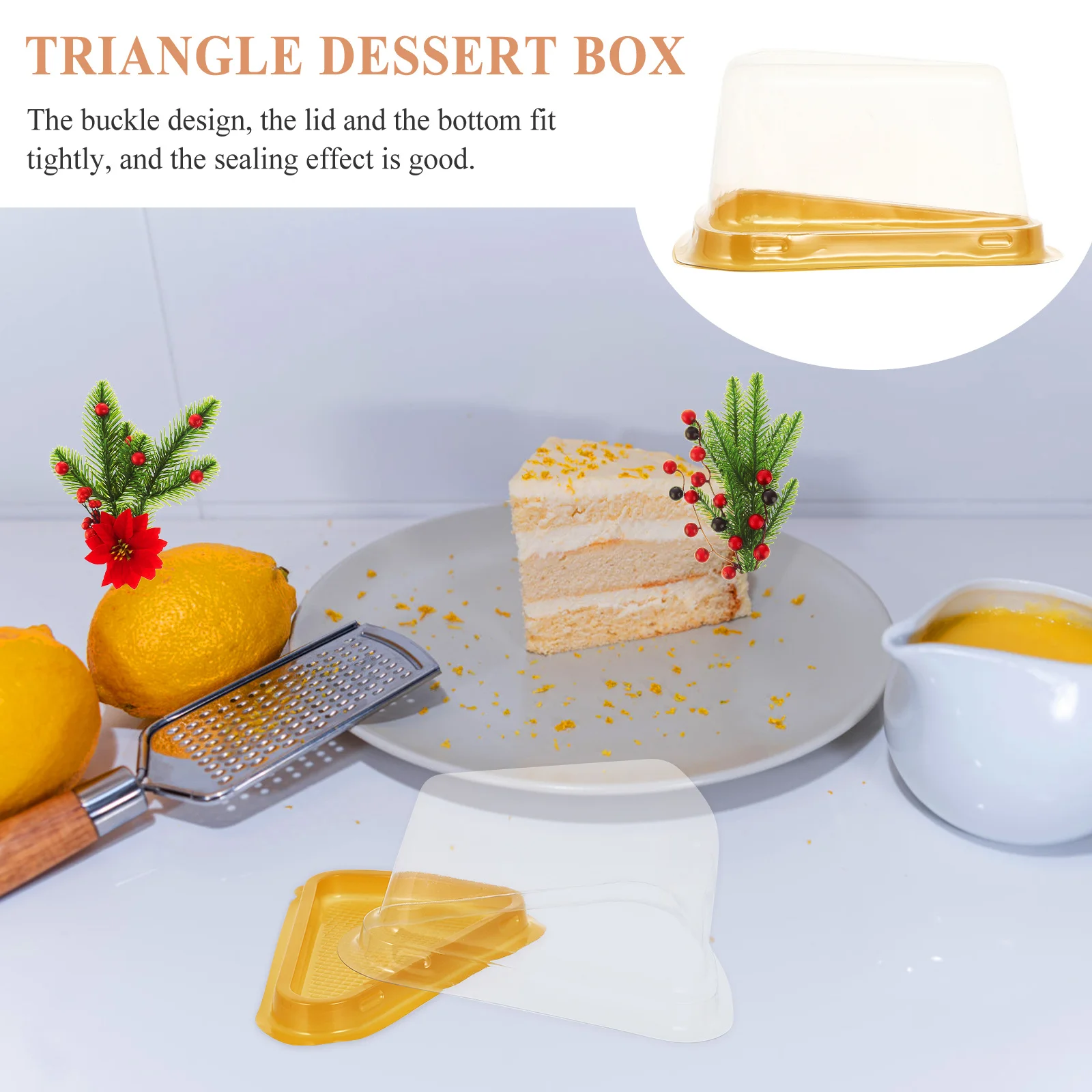 

40pcs Box Clear Plastic Triangular Cake Holder For Cheesecake Crepes Dessert Party Holiday Dinner Take Out Container Cupcake