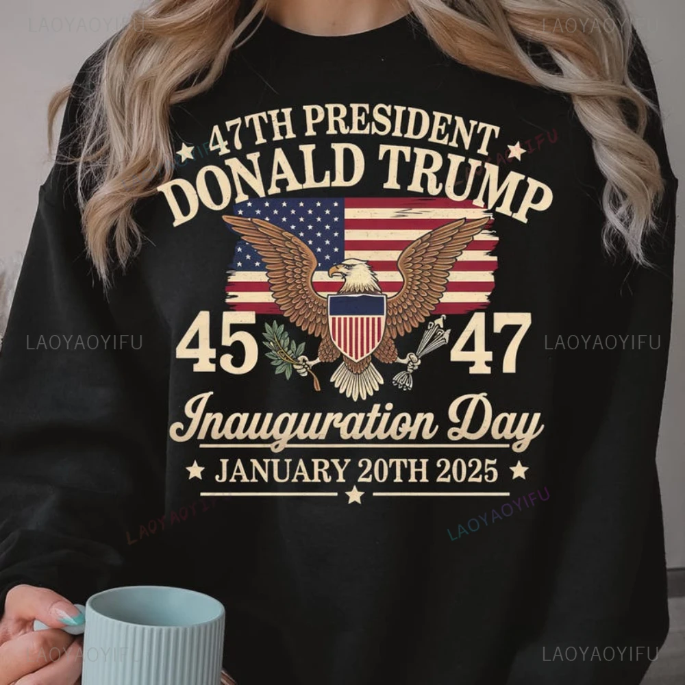 Patriotic Political Republican USA Flag MAGA 47th President Donald Trump Printed Hoodie Trump Inauguration Day Unisex Pullover