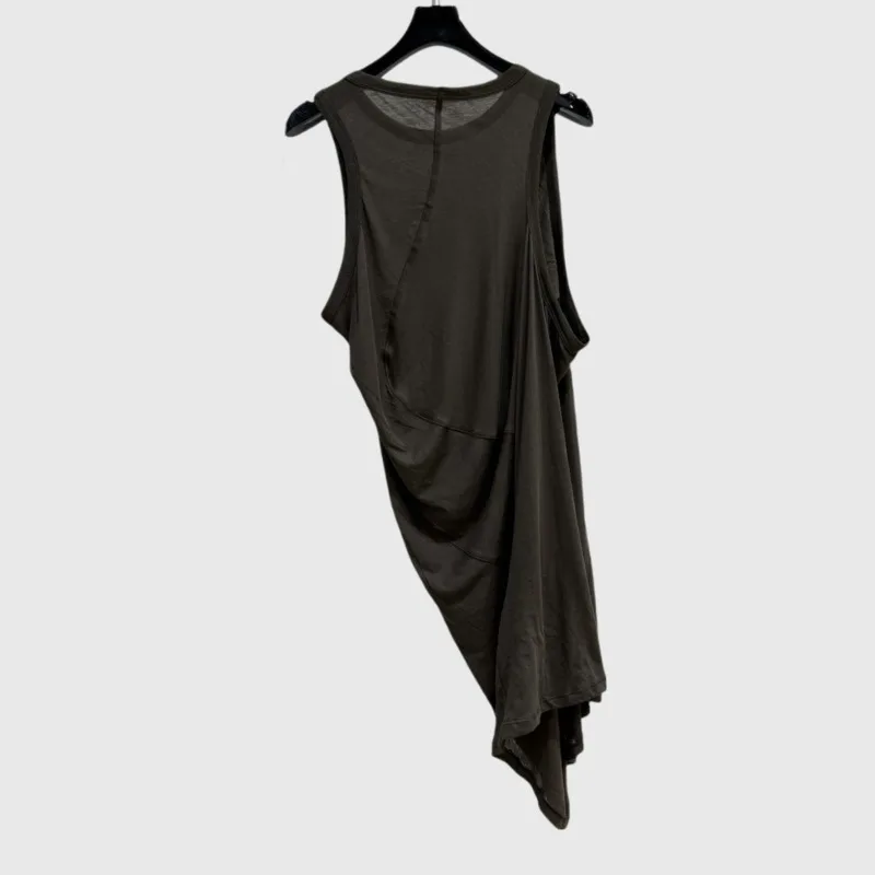 HKSH Estate Nuove Donne Chic Ins Trendy Versatile High Street Stile Scuro Gilet di Colore Solido Casual Asimmetrico Drappeggiato Canotta HK5983