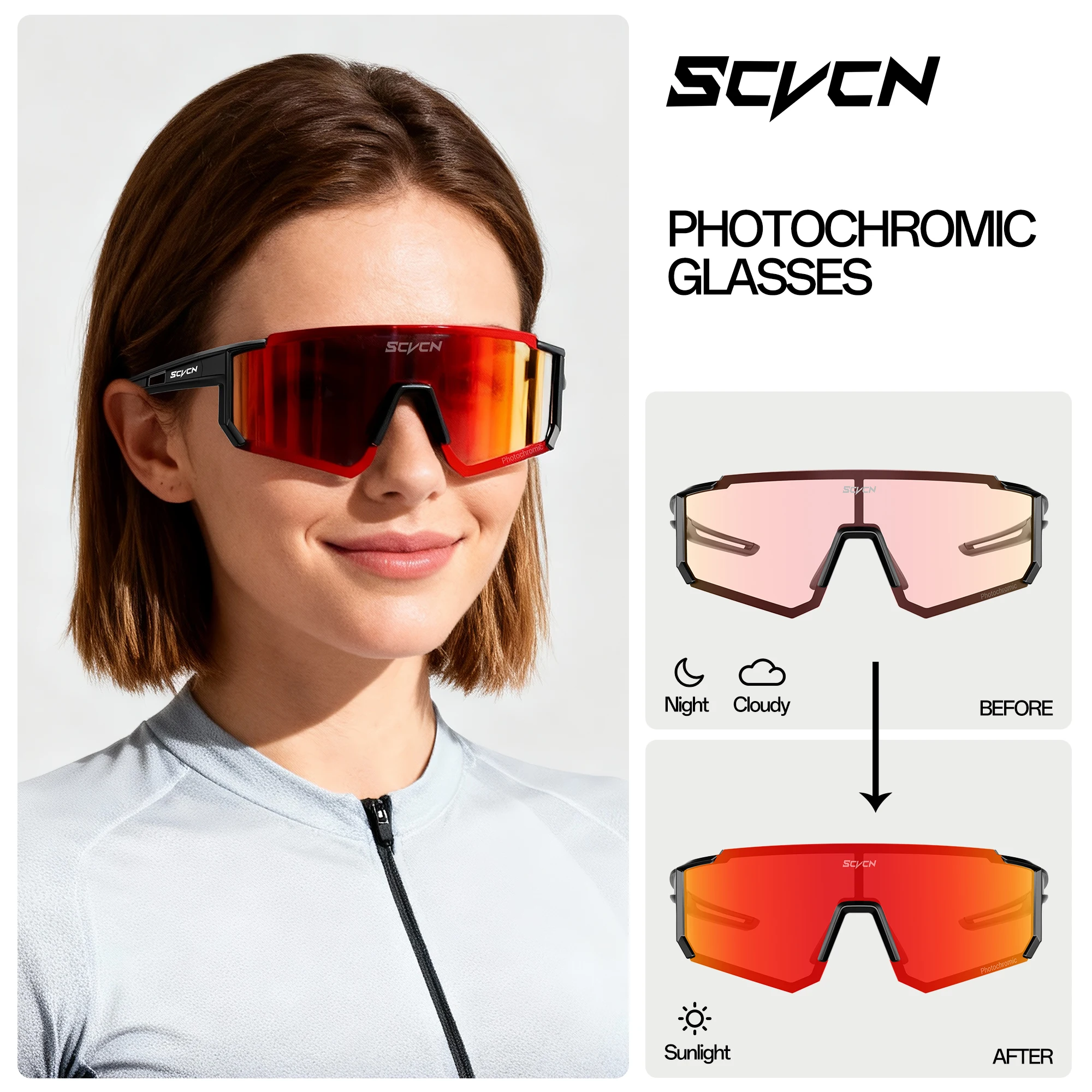 

SCVCN Men UV400 Outdoor Sport Photochromic Sunglasses Night Riding Glasses Travel Camping Women MTB Bike Cycling Golf Eyewear