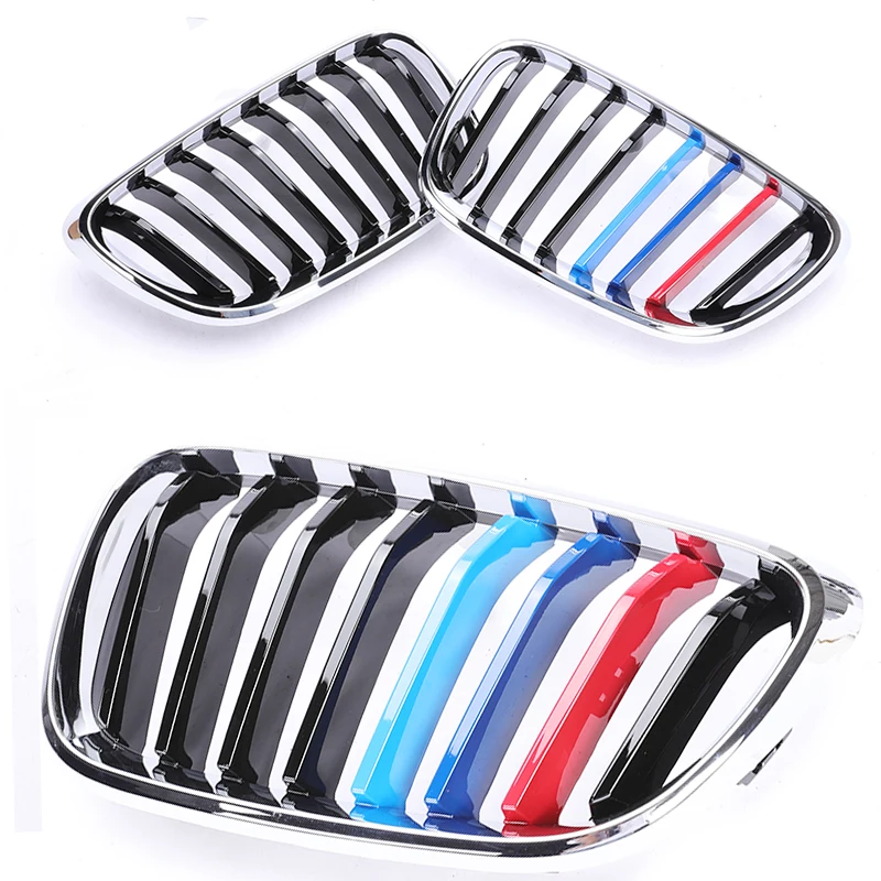 شريحة واحدة كروم فضي الكلى خط مزدوج شواء M اللون مصبغة لسيارات BMW 2 Series F22 F23 M2 F87 218i 220i 228i m240 220d 225d #5