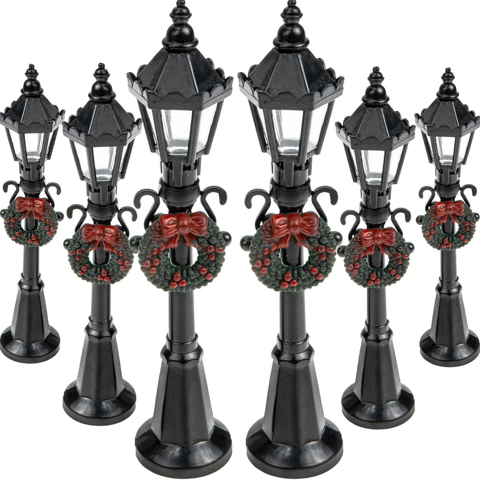 6 Pcs Christmas Lamp Post Miniature Street Lights Lamps Figurine Model Statue Garden Decor Prop Sand Table Small Child