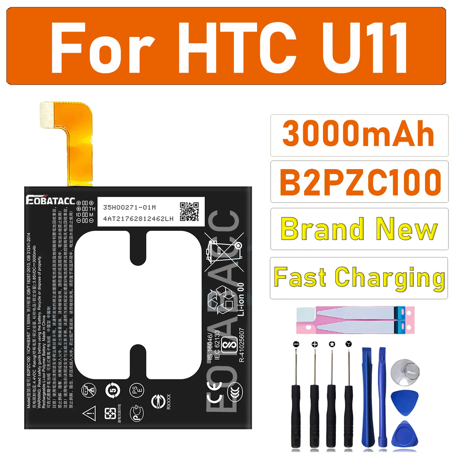 

2026 Years 100% Original 3000mAh B2PZC100 Battery For HTC U11 Replacement Li-ion Phone Batteries+ Tools Fast Shipping
