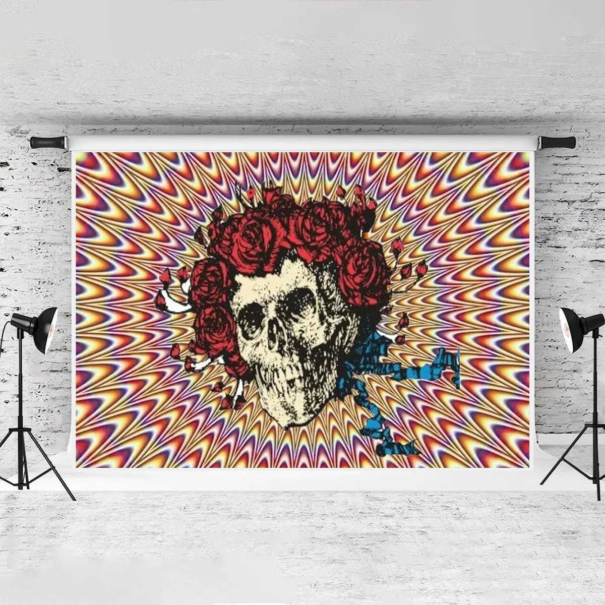 Dizzy 3D Day Of The Dead Backdrop Photography Skull Birde Fiesta Rose Banner Carnival Dress Up Dance Party Background Photoshoot