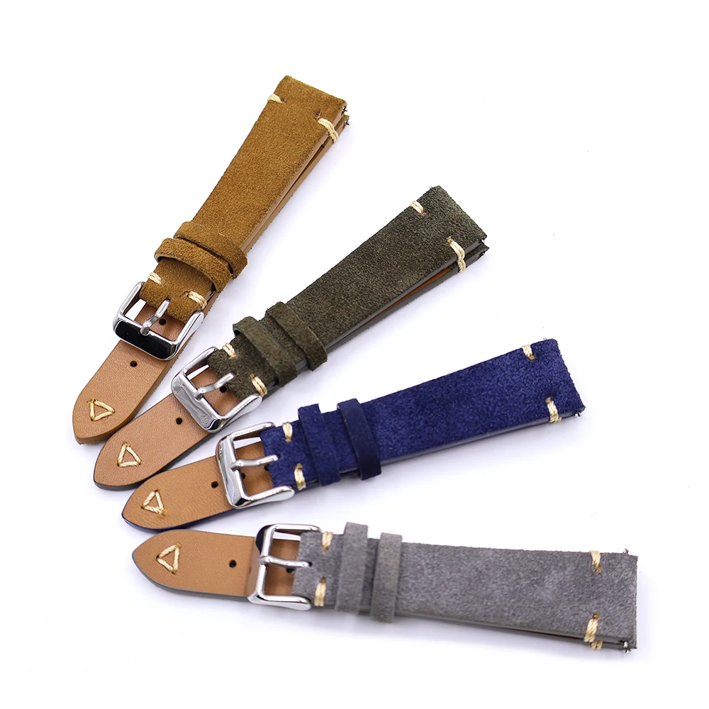 Suede Leather Watch Strap 20mm 22mm for Seiko Stitching Watchbands Quick Release Accessories Vintage Handmade Strap