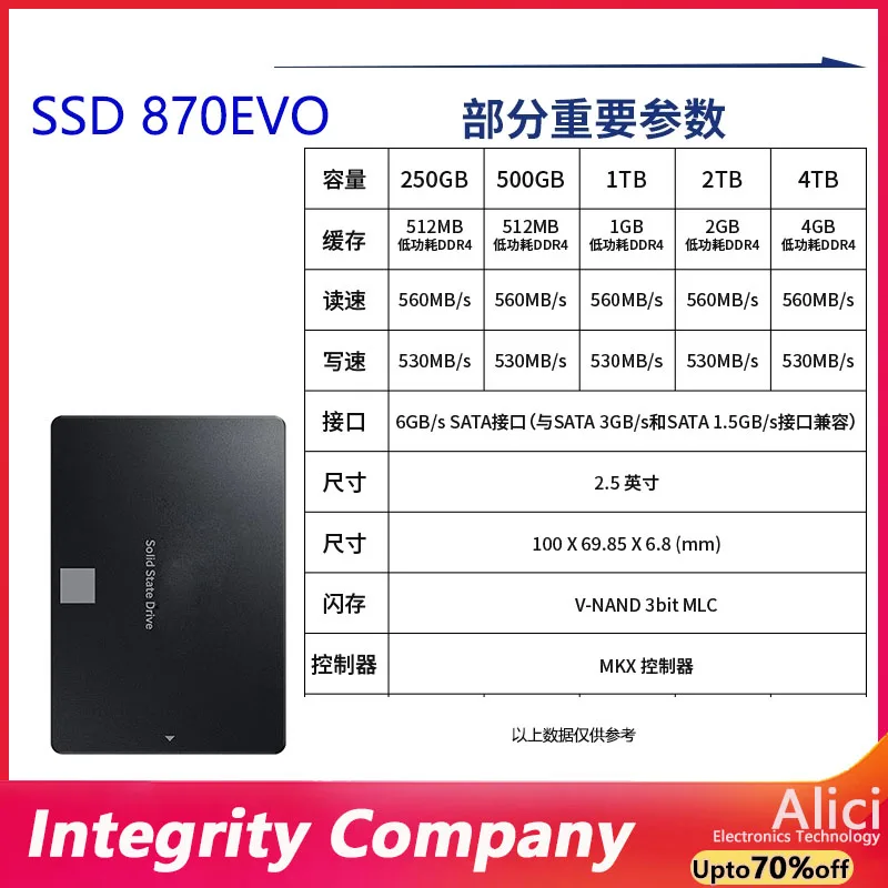 Original  FOR Samsung 870EVO high-speed SSD 250GB 500G  1T 2T notebook and desktop computer storage