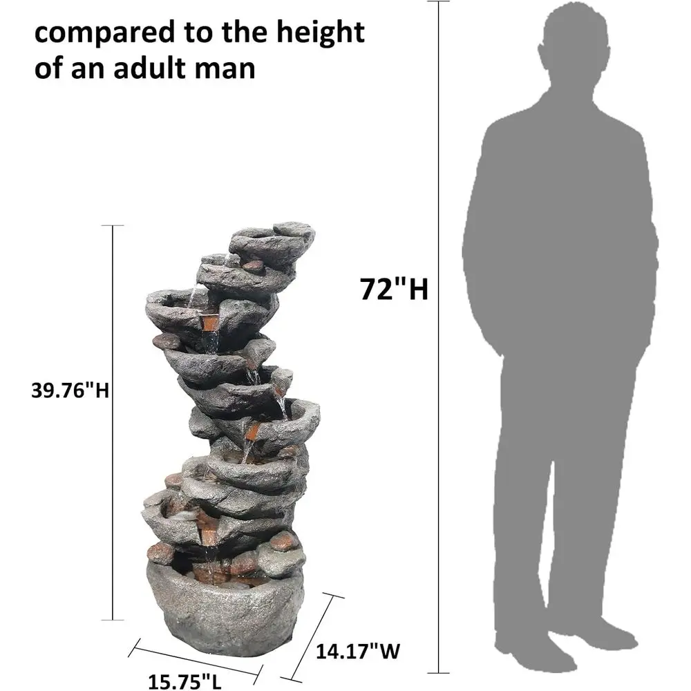 10-Tier Cascading Rock Water ountain Outdoor Garden Waterall ountains Patio Backyard Deck Porch Pond Art Decor or Outside 39.76