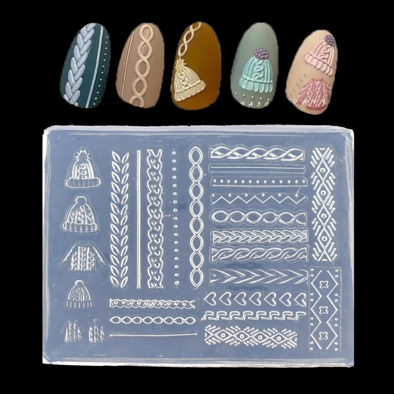 Moule 3D en Silicone pour Nail Art, avec motif de pull et ligne de chapeau, décorations en relief, manucure d'hiver, bricolage, artisanat Mod