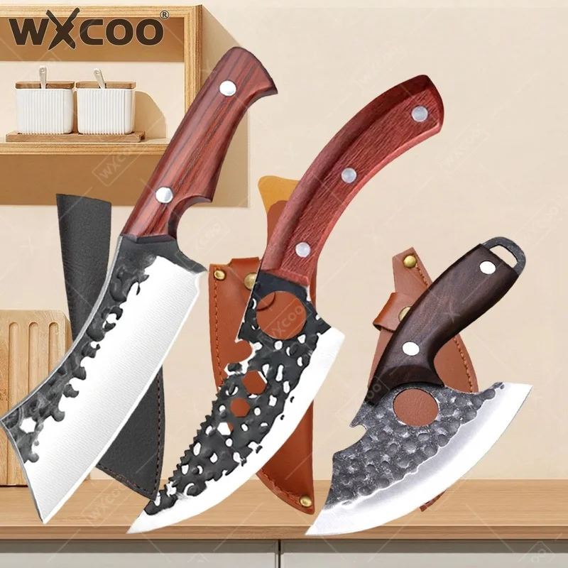 WXCOO Hand forged Butcher Knives Stainless Steel High Carbon Cooking Chef Knife Multifuncional BBQ Meat Cutting Kitchen Knife