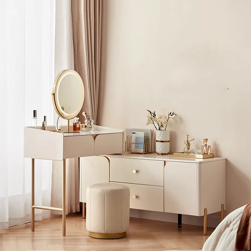 

Modern Make Up Table Vanity Desk Set Mirror Mobile Light White Chair Corner Dresser Coiffeuse De Chambre Bedroom Furnitures