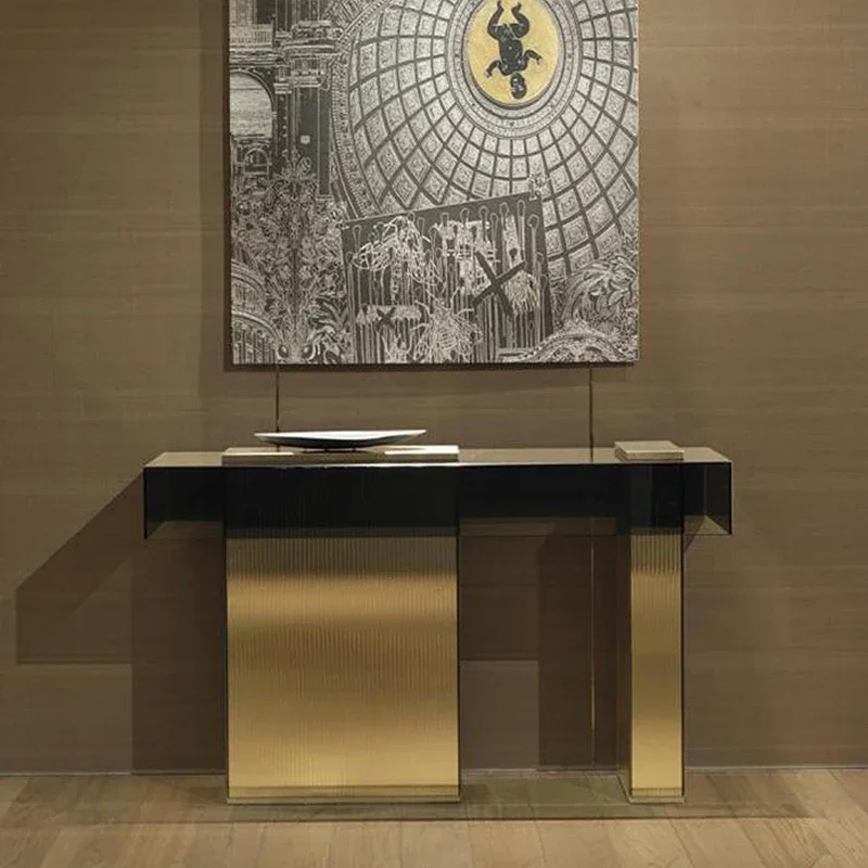 

Italian Light Luxury Entrance Cabinet against the Wall Console Tables Hallway Stainless Steel Bar Table