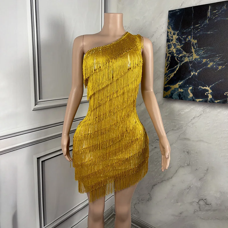 

Golden Tassel Performance Clothing Company Annual Meeting Dress Singer Model Catwalk Dinner Event Dress Wheat Field Sexy Dresses