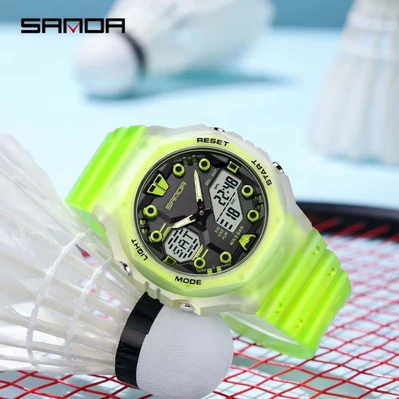 SANDA 6200 Fashion Electronic Watch Men Multifunction Alarm Clock Chronograph Waterproof Luminous Cool Students Digital Watches