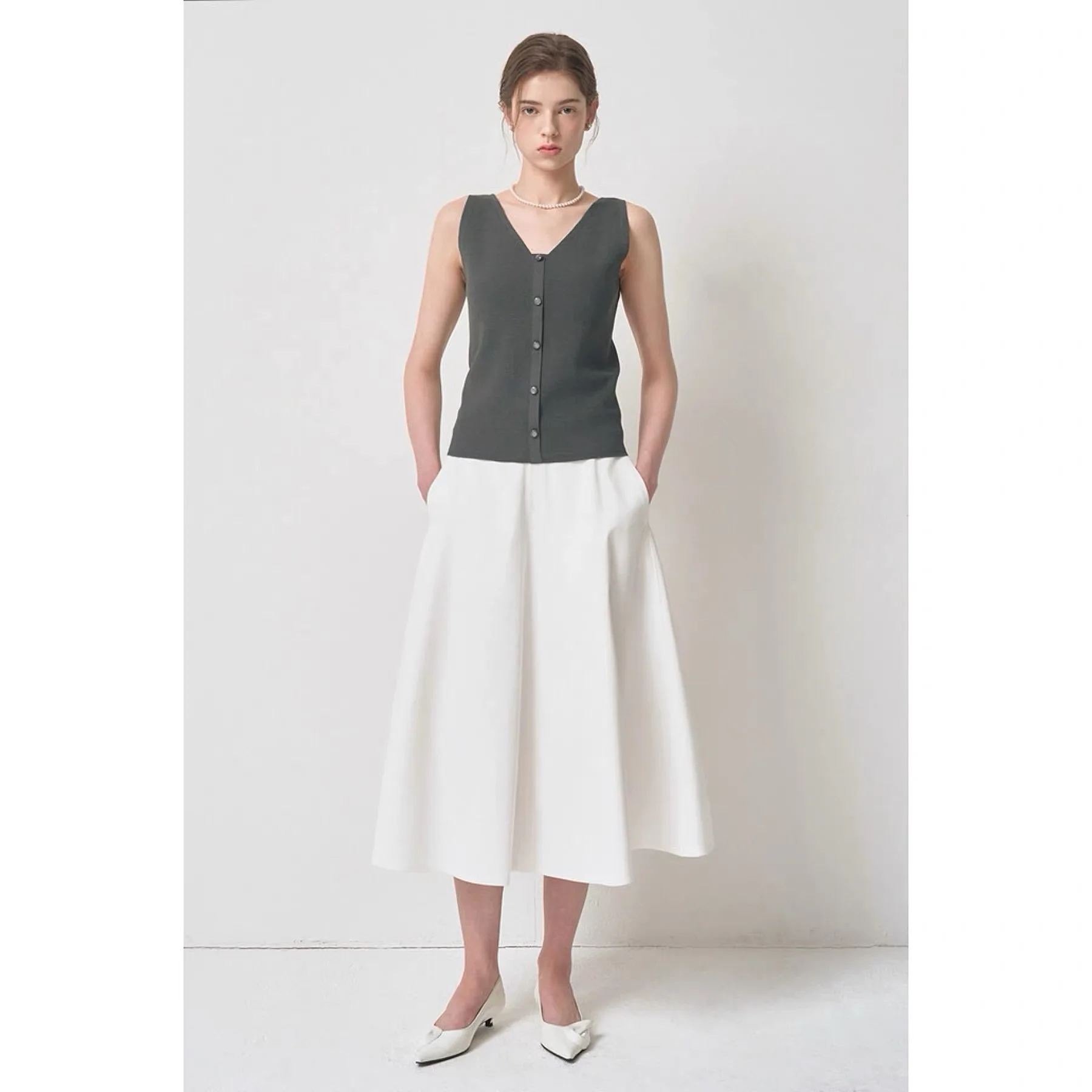 

NingYao MIN26 Spring Slimming Double Collar Elastic Knitted Vest Versatile Base Layer Cardigan Style Commute Fashion Slim Fit