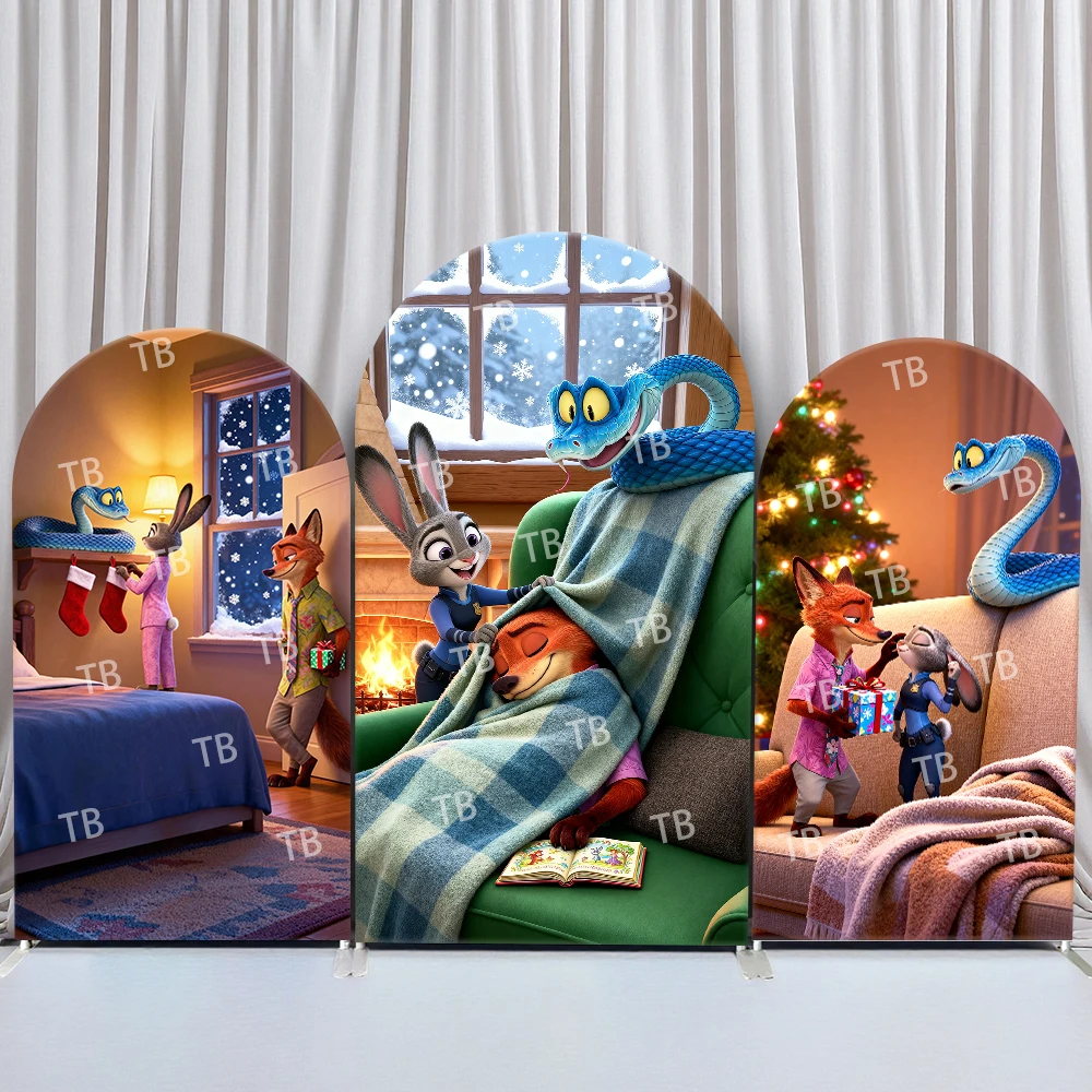 

TB Zootopia Winter Cozy Holiday Arch Backdrop Cover Kids Party Decoration Photo Booth Props and Festive Celebration Background