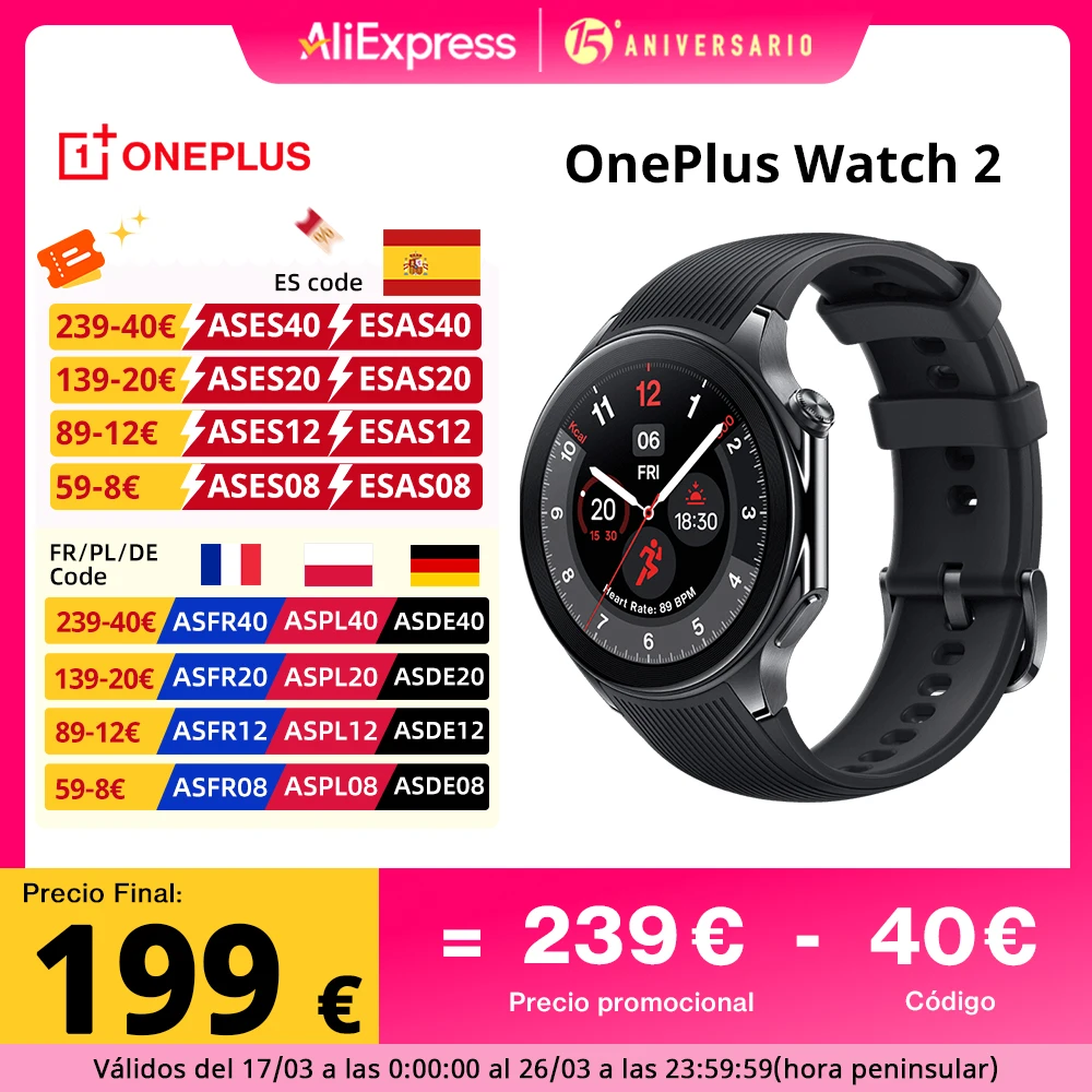 Global Version OnePlus Watch 2 Smart Watch 1.43'' AMOLED Display Snapdragon W5 Gen 1 Dual Frequency GPS Wear OS 4 NFC