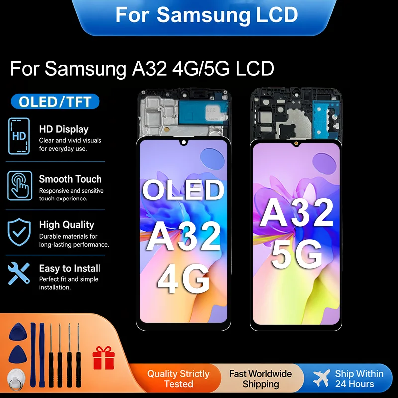 AMOLED For Samsung Galaxy A32 4G 5G LCD A325F A325M A325N Display Touch Screen Digitizer For Samsung A326 A326U SM-A326B LCD