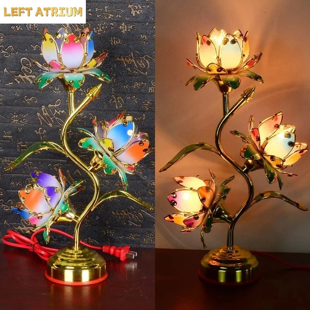 Colorful Petal Lotuscandlestick Temple Power Supply Table Candlestick Lotus Candlestick Buddha Candle Holder Home Decoration
