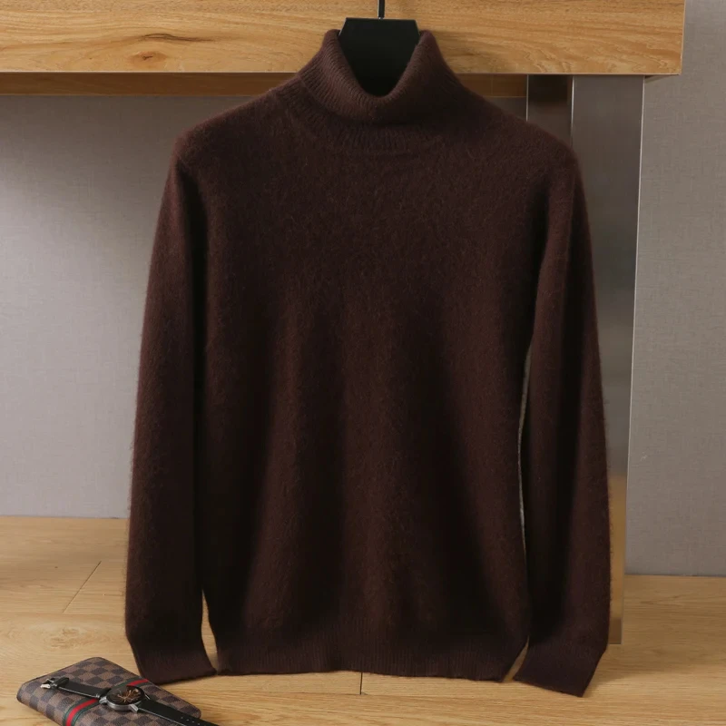 Men's Pure Wool Pullover, Cold Resistant Clothing, High Polo Collar, Monochromatic, Autumn, Winter, New Fashion