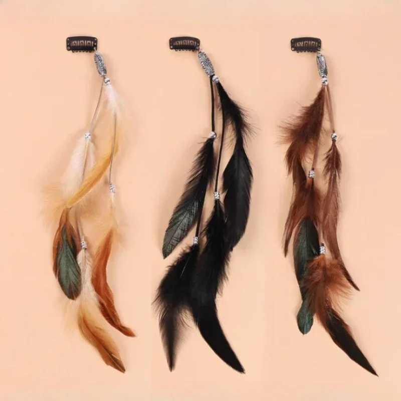 2024 New Fashionable Boho Feather Headband Wig Beaded Feather Headdress Handmade Hair Clip Girl Hair Accessories High Quality