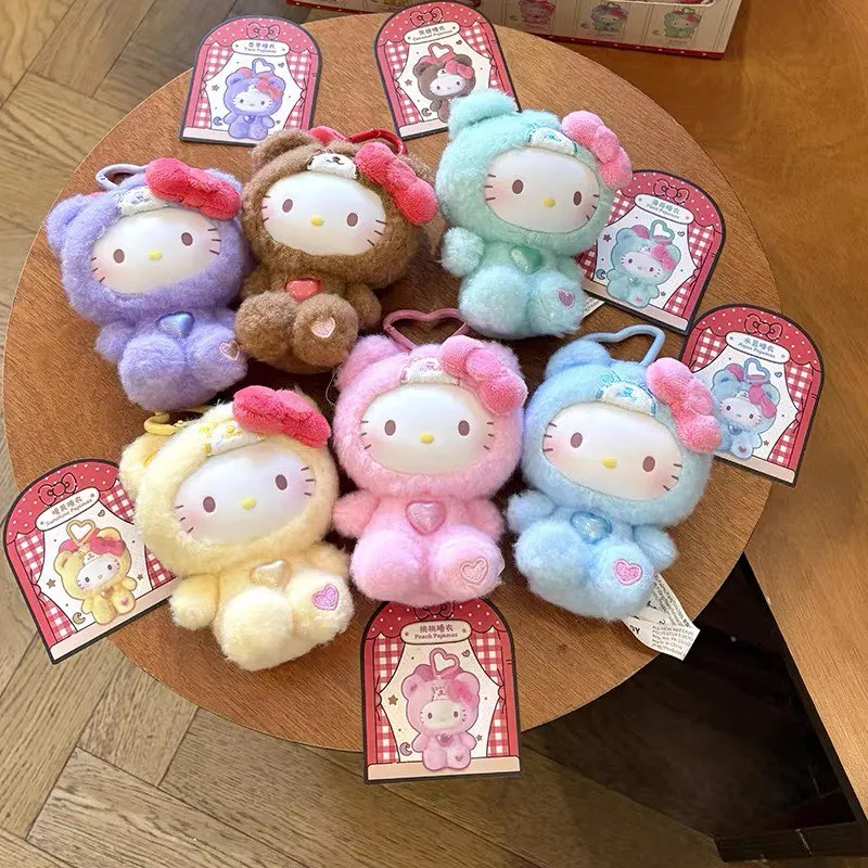 

Spot New Sanrio Hello Kitty Teddy Pajama Series Виниловая кукла Слепая коробка Игрушка Подвеска Аниме Hellokitty Декор для девочек Подарки на день рождения