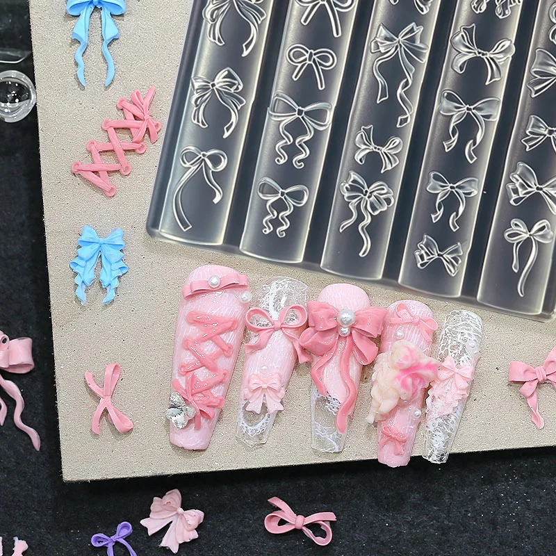 

1pc 3D Silicone Nail Mold Mixed Sized Shaped Bowknot Soft Stamping Plates Kawaii Ballet Bowknot DIY Manicure Art Mould Tools