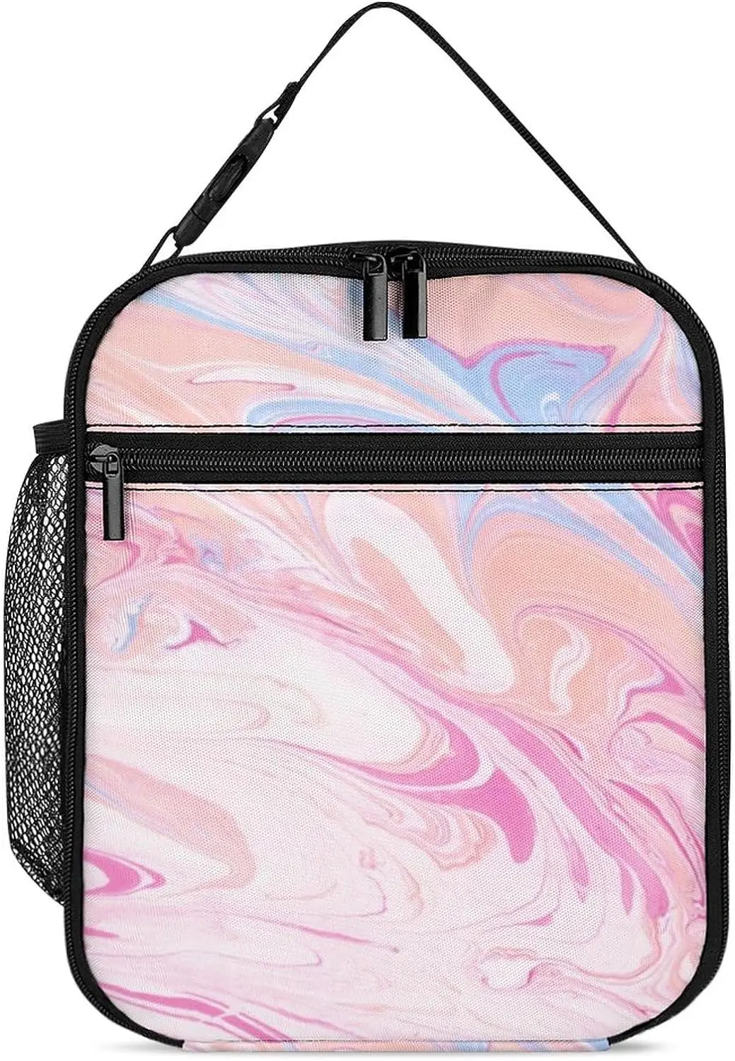 Adults/Men/Women Chic Pink Marble Texture Art Lunch Box Tote Bag for Picnic Travel Beach Leakproof Thermal Lunch Pail Container