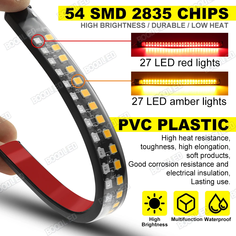 Universal motorcycle ATV brake light, tail light strip, turn yellow light, brake red light, motorcycle license plate light 30CM