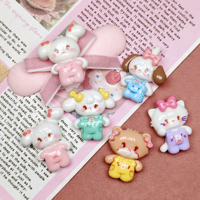 Mini figuras de animales de dibujos animados Kawaii, 10 piezas, Serie de cachorros y gatitos, adorno de resina con parte trasera plana, accesorios