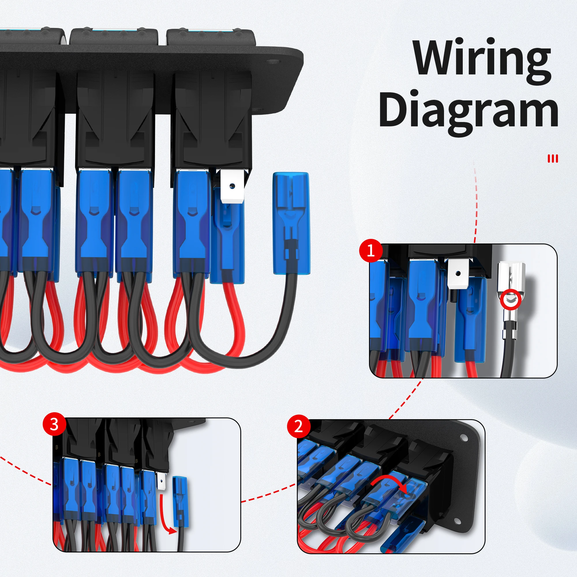 7 Gang Rocker Switch Panel Marine Boat Toggle Switch Panel Waterproof with USB Charger Voltmeter 12V 24V DC for Automotive UTV