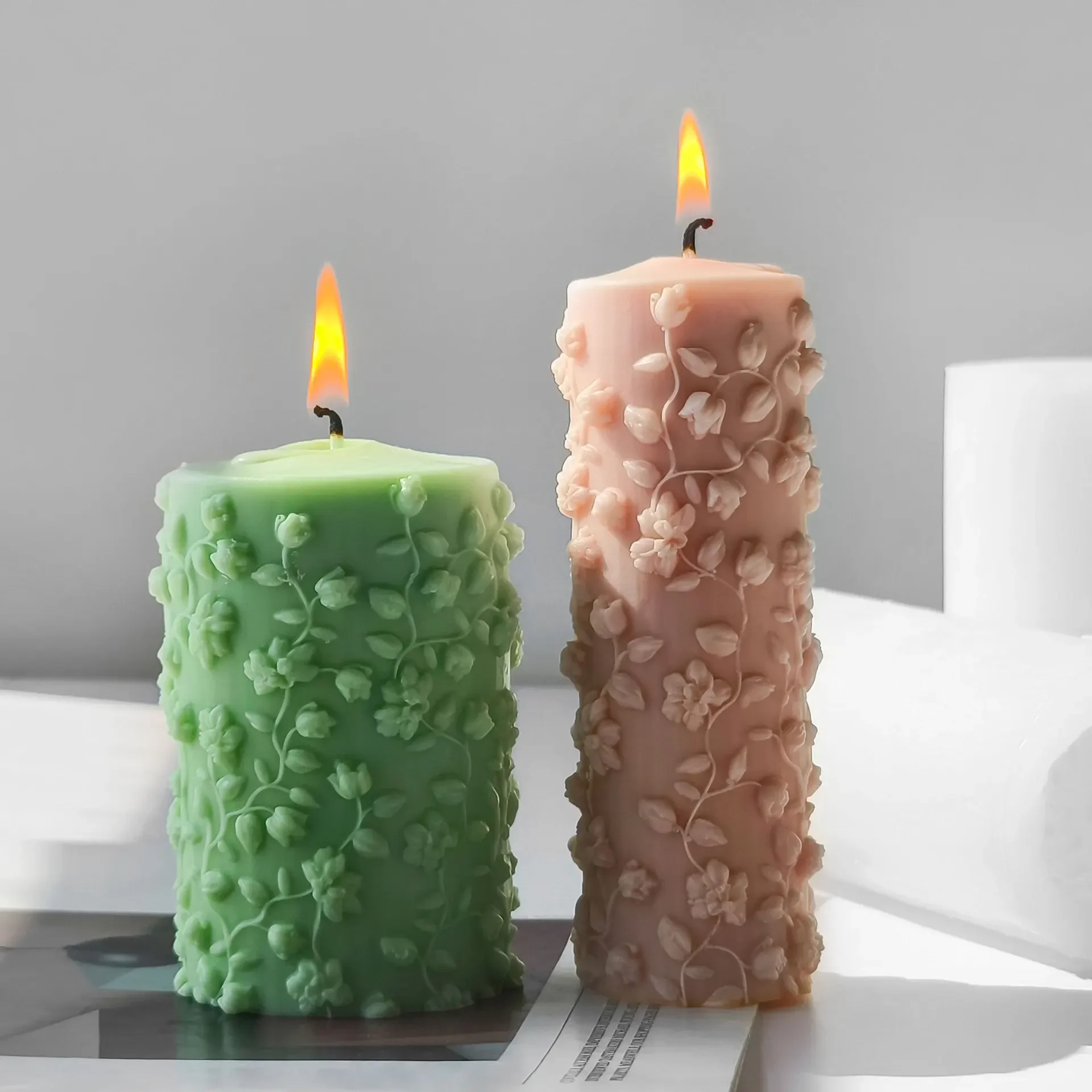 3D Vine Cylinder Relief Flowers Candle Silicone Mold DIY Aromatherapy Candle Mould Gypsum Epoxy Resin Decoration Gift