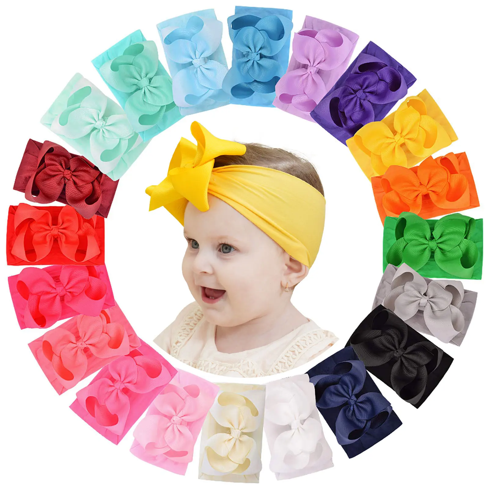 10/20 piezas diadema grande y ancha con lazo de cinta de nailon para niñas, turbante dulce, diadema con lazo para recién nacidos, accesorios suaves para el cabello para bebés