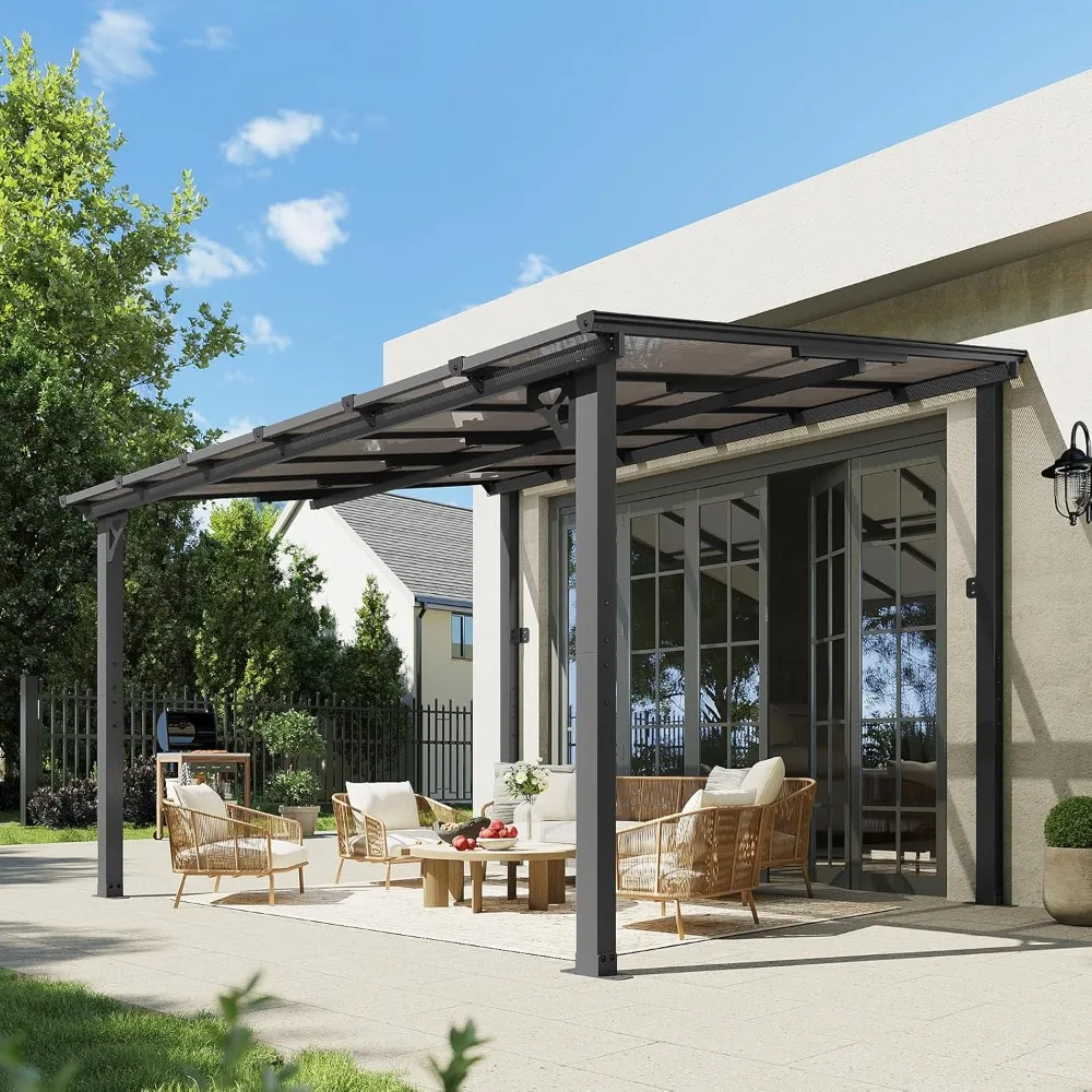 

10' x 12' Gazebo for Patio, Gazebo Pergola with Sloped Roof, Large Wall-Mounted Heavy Duty Awnings, for Backyard, Deck