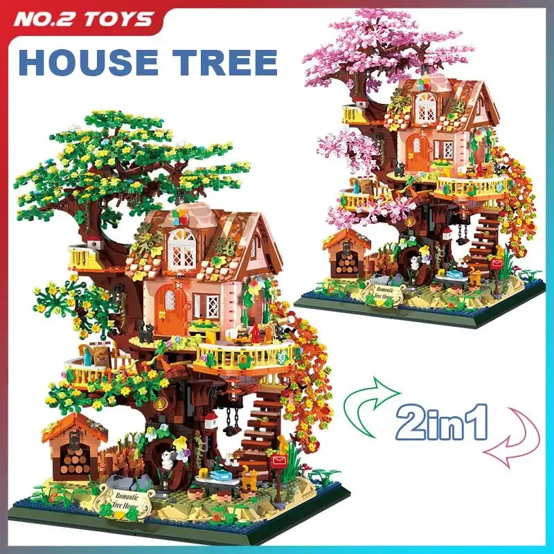 

3196 шт., дом на дереве, вид на улицу, блоки, кирпичи, модель 2 в 1, креативный собранный строительный блок, детские игрушки, домашний декор, подарки