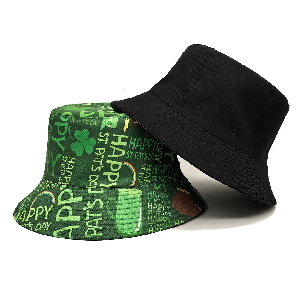 2025 عيد القديس باتريك قبعة بحافة للنساء الرجال الاستوائية طباعة مراجعة الصيف مزدوجة الجانب قبعة الشمس الورقة الخضراء بنما قبعة الشاطئ #5