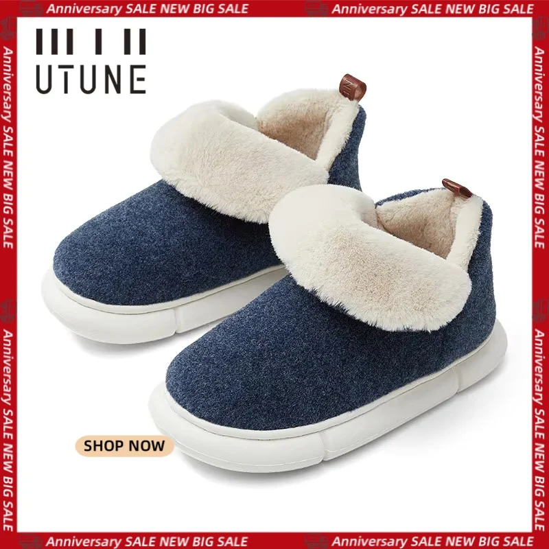 

UTUNE Winter Boots For Men Warm Felt Shoes Ankle Snow Boots Women Thick Platform Indoor Outside 2021 Home Slippers Sneakers Navy