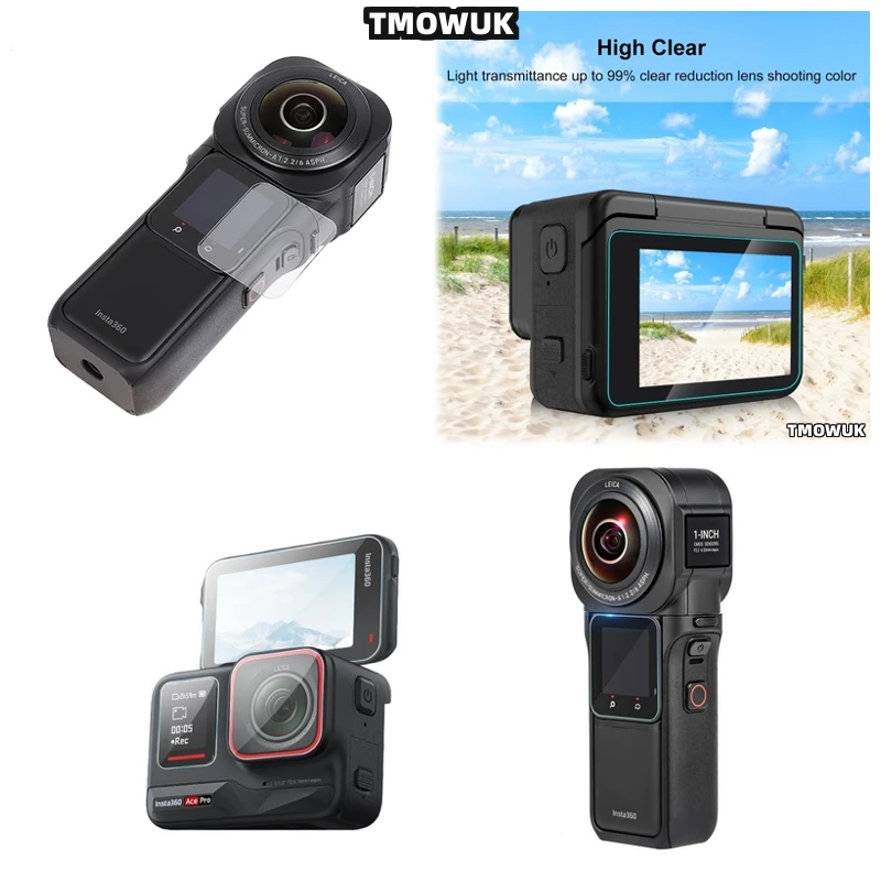 

For Insta360 ACE Pro GO3S, Hard Tempered Glass LCD Screen Protector + TPU Soft Lens Film Cover Case For One RS Link 2 Link 2C GO