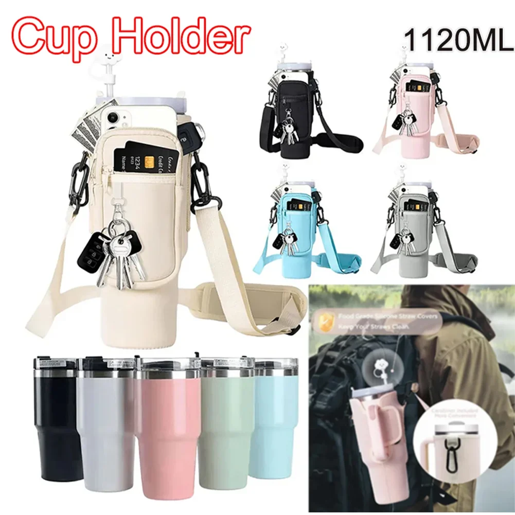 40oz Water Bottle Cover Bag Pouch With Adjustable Straps Neoprene Water Pouch Holder Bottle Carrier Bag For Stanley Quencher Cup