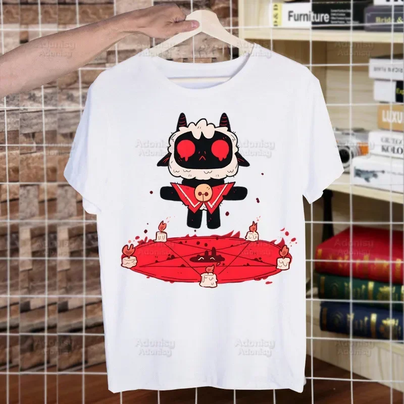 Cartoon Cult of The Lamb Printed T Shirt Men Retro Tops Tees Harajuku Cartoon Video Game Tshirt Streetwear Hip Hop Male T-shirts