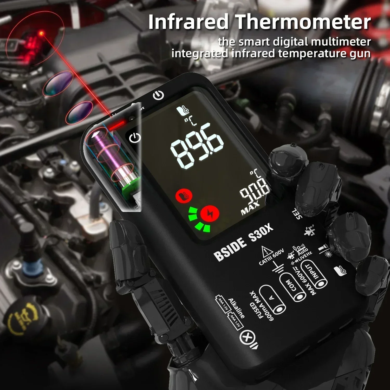 BSIDE S30/30X Smart Digital Multimeter, 9999 True RMS Capacitor, 15V Diode DC AC Current Voltage Tester, Rechargeable Electronic