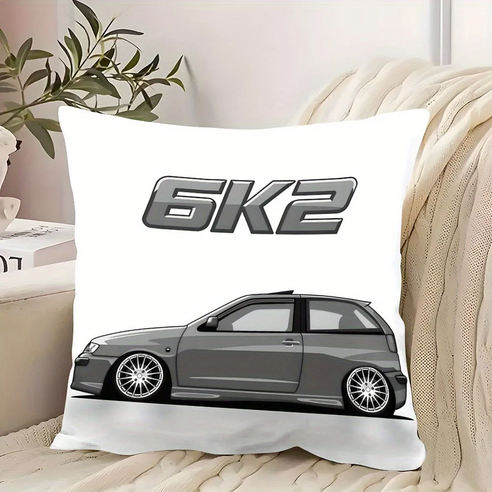 Automotive Graphic Pillow Cover 45x45cm Square Polyester Cushion Case Zipper Hand Wash Only – Abstract Car Silhouette Design