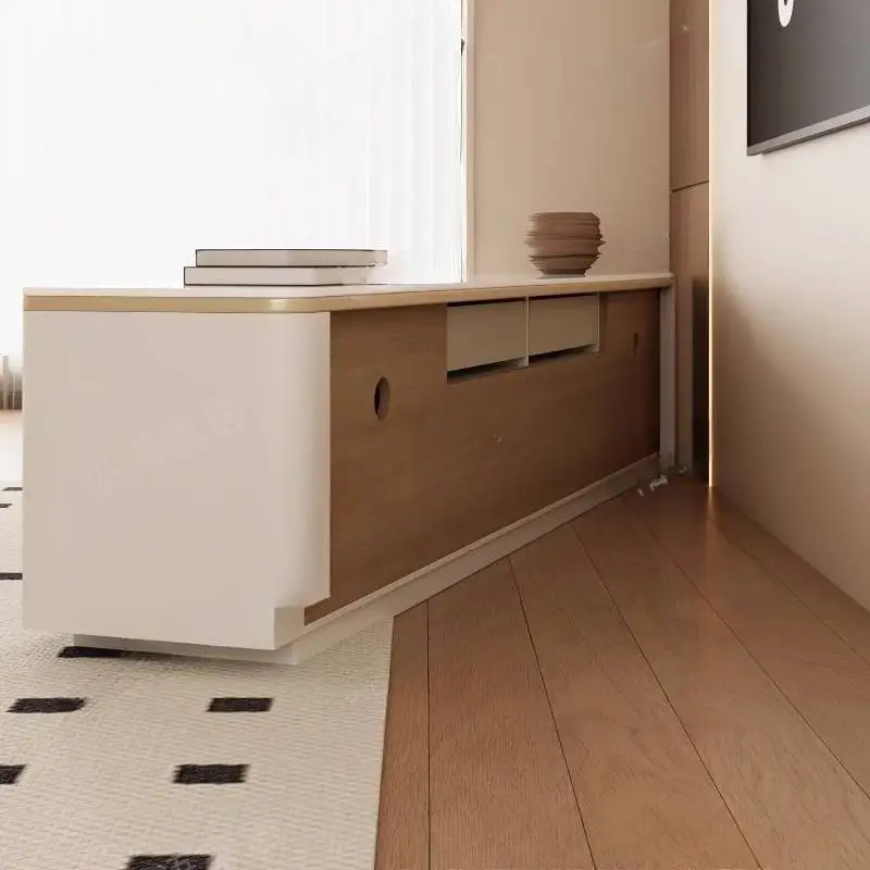 خزانة تلفزيون حديثة بتصميم ديكور عالمي باللون الأبيض لصالونات التلفاز وحامل طاولة أثاث تلفزيون Mueble Para بسيط #5