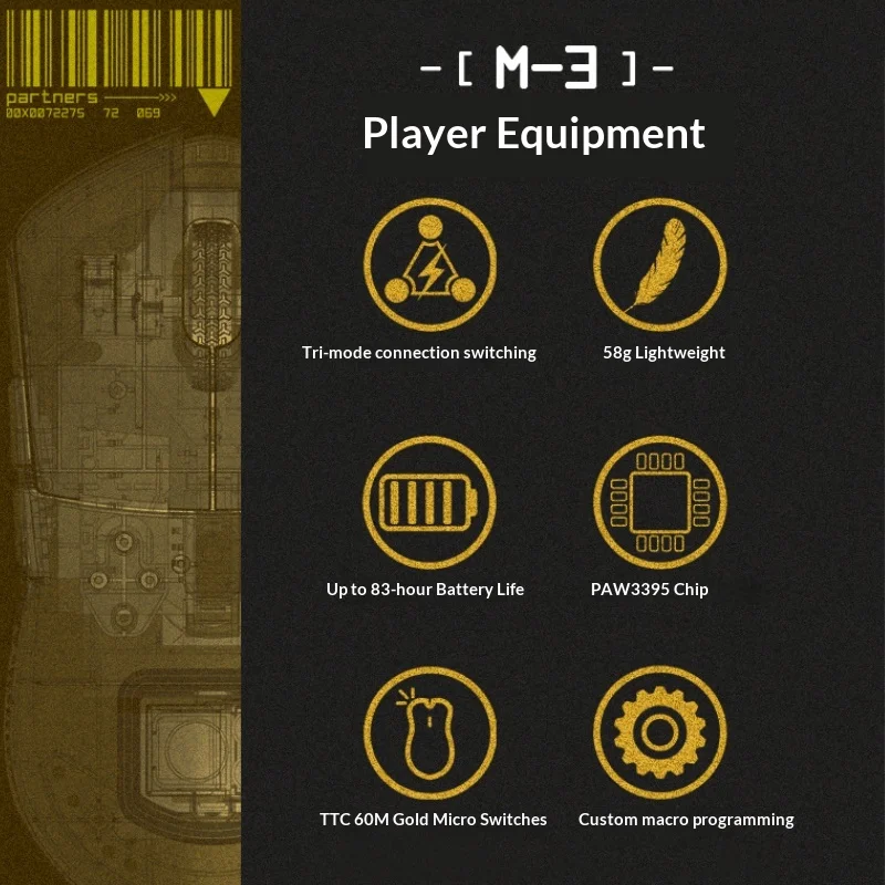 Darmoshark M3V2 Large Hand Gaming Mouse Lightweight 3395 Esports Three Modes 8K Wireless Computer Peripheral Mouse Accessories