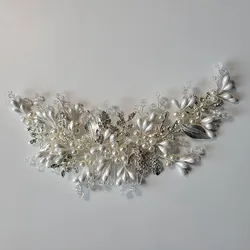 SLBRIDAL Handmade Wired Rhinestones Crystals Flower Leaf Long Wedding Hair Comb Bridal Headband Hair accessories Women Jewelry