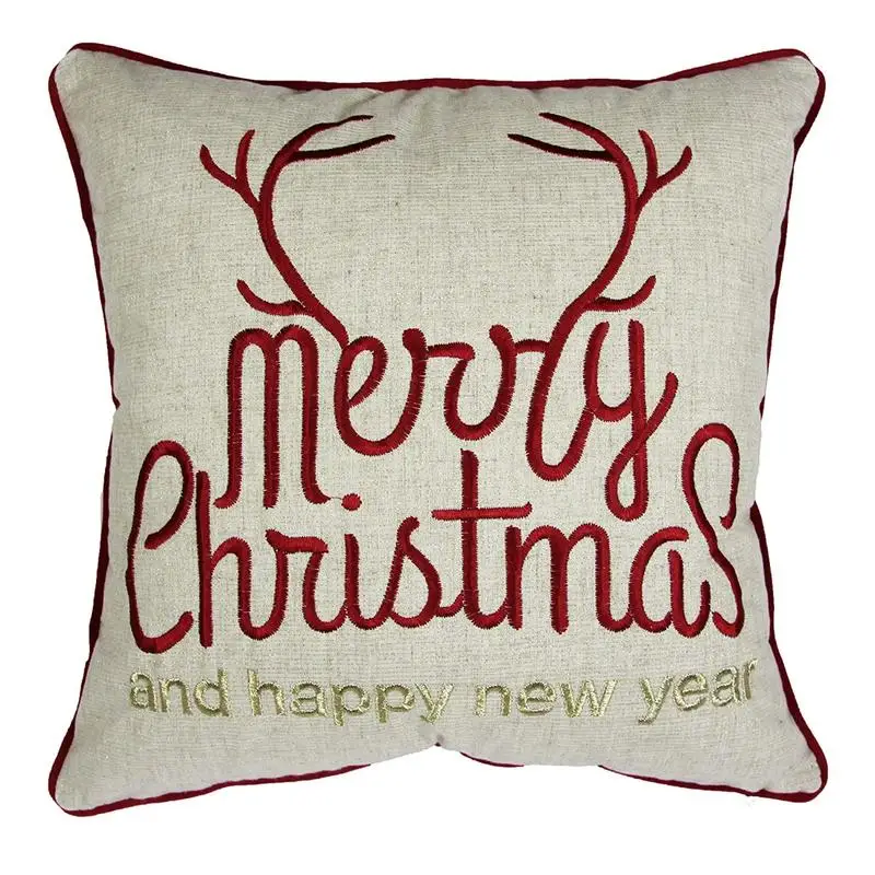 

Merry Christmas Happy New Year Throw Pillow 20x20 Linen Look Gold Accents and Insert