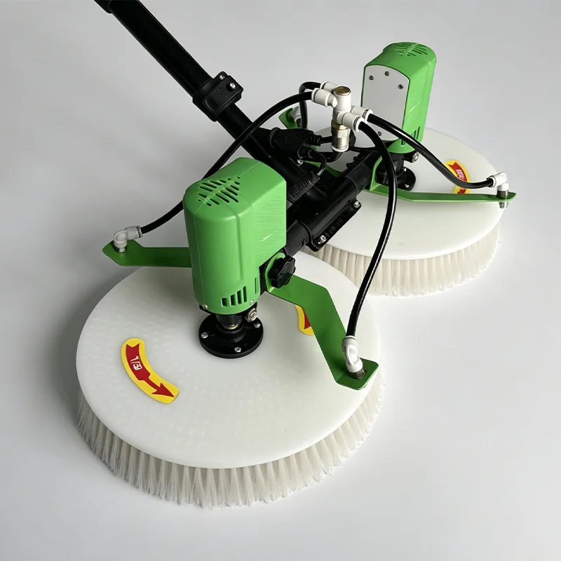Double Head Solar PV Cleaning Brush, Motorized Rotating PV Panel Washer With Aluminum Alloy Telescopic Pole
