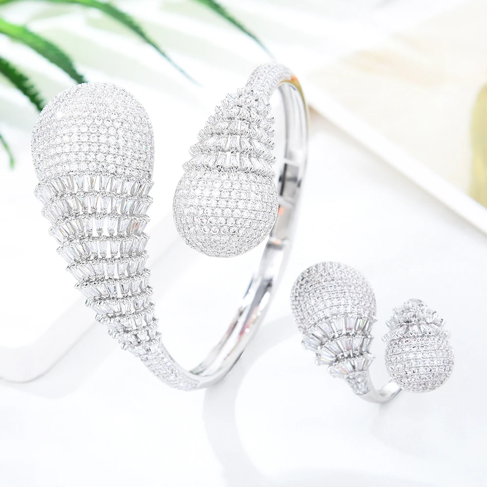 Imagem -04 - Godki-conjunto de Jóias de Cristal de Zircão Cúbico de Luxo para Mulheres Conjunto de Anel de Pulseira de Bolas Anel de Casamento cz Moderno2023 Peças