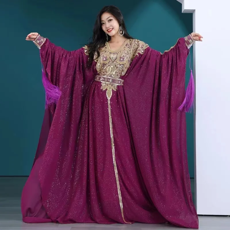 New Belly Dance Costume Long Robe Perforamce Oriental Dance Swing Tribal Khaleegy Skirt For Women Stage Wear Bellydance Dress