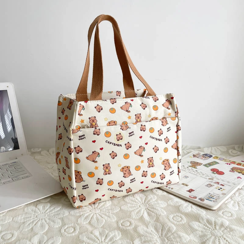 

Women Canvas Cute Printed Handbag Large Capacity Lovely Animal Tote Bag Wear Resist Nylon Student Shoulder Bag Trip Beach Bag
