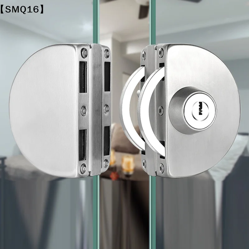 Lock Glass Door Lock For 8-12mm Thickness Frameless Double Swing Or Sliding Toughened Glass Door Glass Door Lock Silver【SMQ】